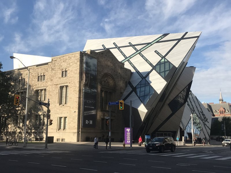 Royal Ontario Museum crystal atrium under a clear sky