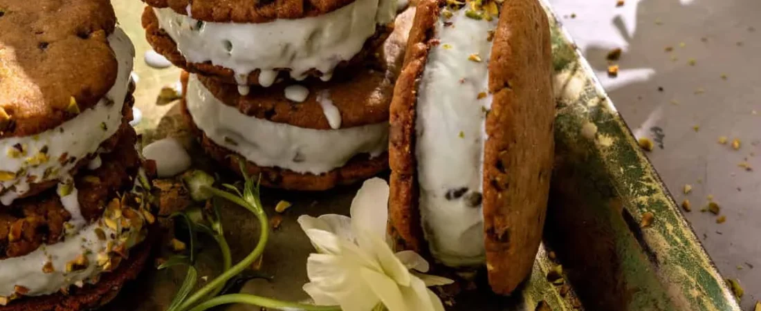 Pistachio Cookie Ice Cream Sandwiches