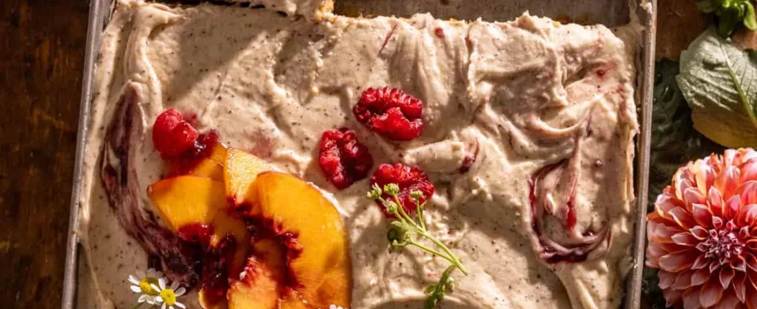 Peach Sheet Cake with Brown Butter Frosting