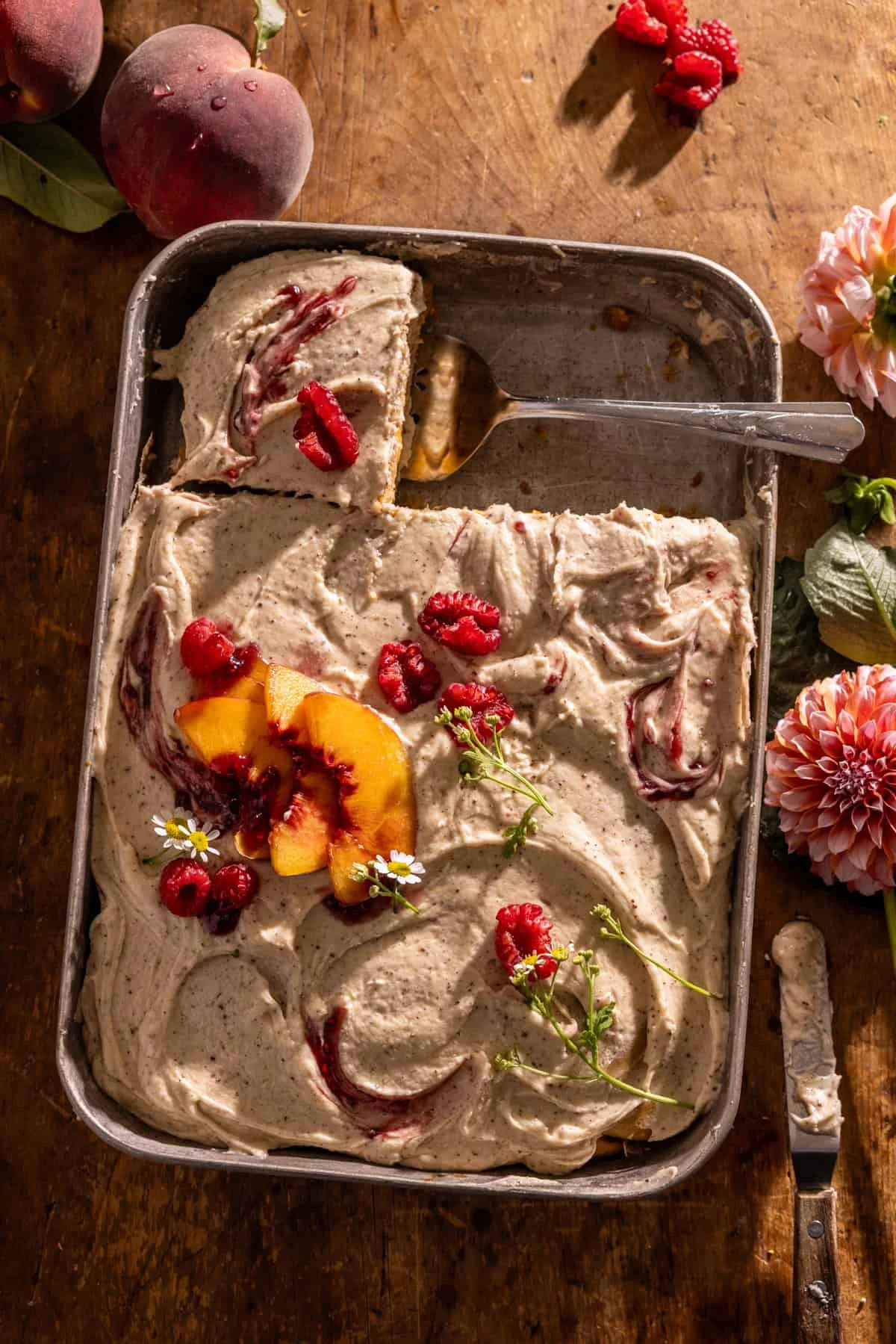 Peach Sheet Cake with Brown Butter Frosting