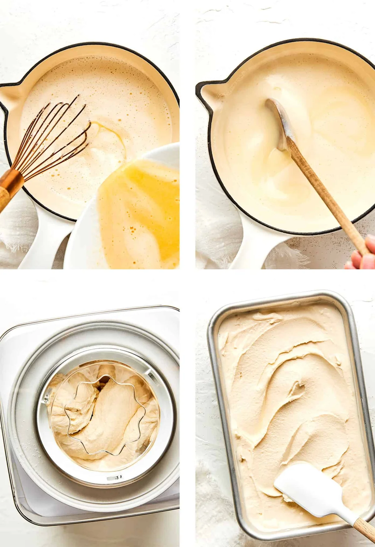 Vanilla custard simmering in a saucepan on the stovetop