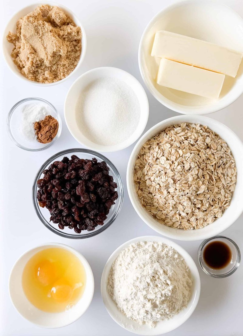 Baking ingredients and cookie dough in a bowl