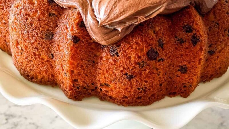 Moist Chocolate Chip Bundt Cake Recipe with Chocolate Frosting
