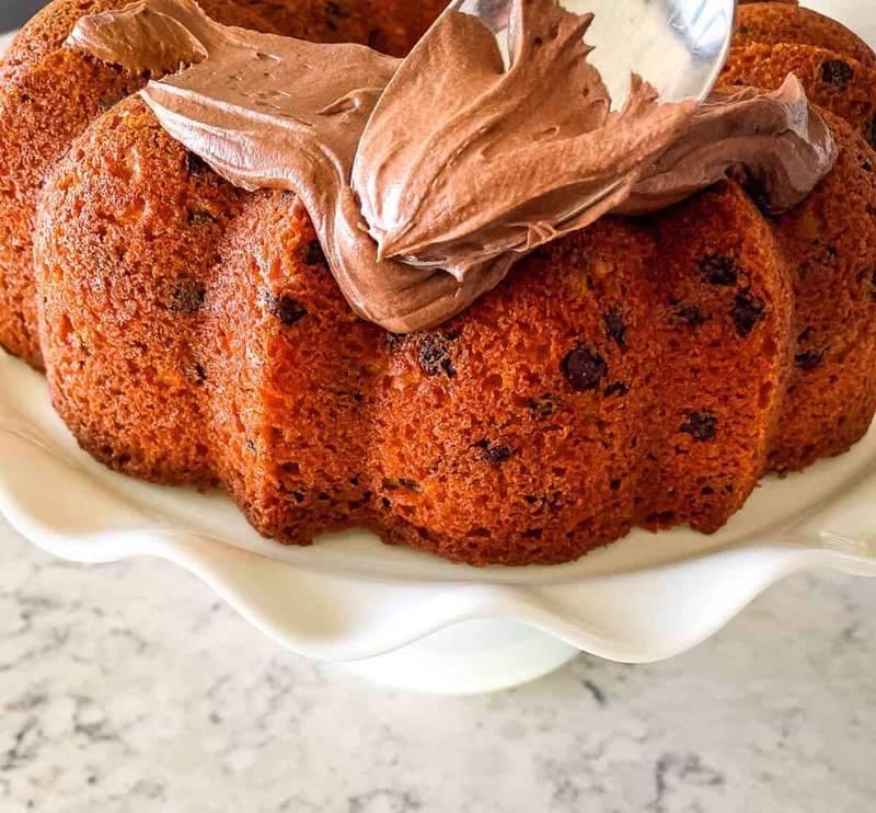 Moist Chocolate Chip Bundt Cake Recipe with Chocolate Frosting