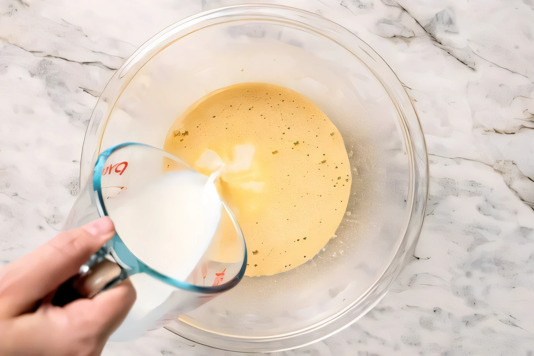 Milk being whisked into the clafoutis batter
